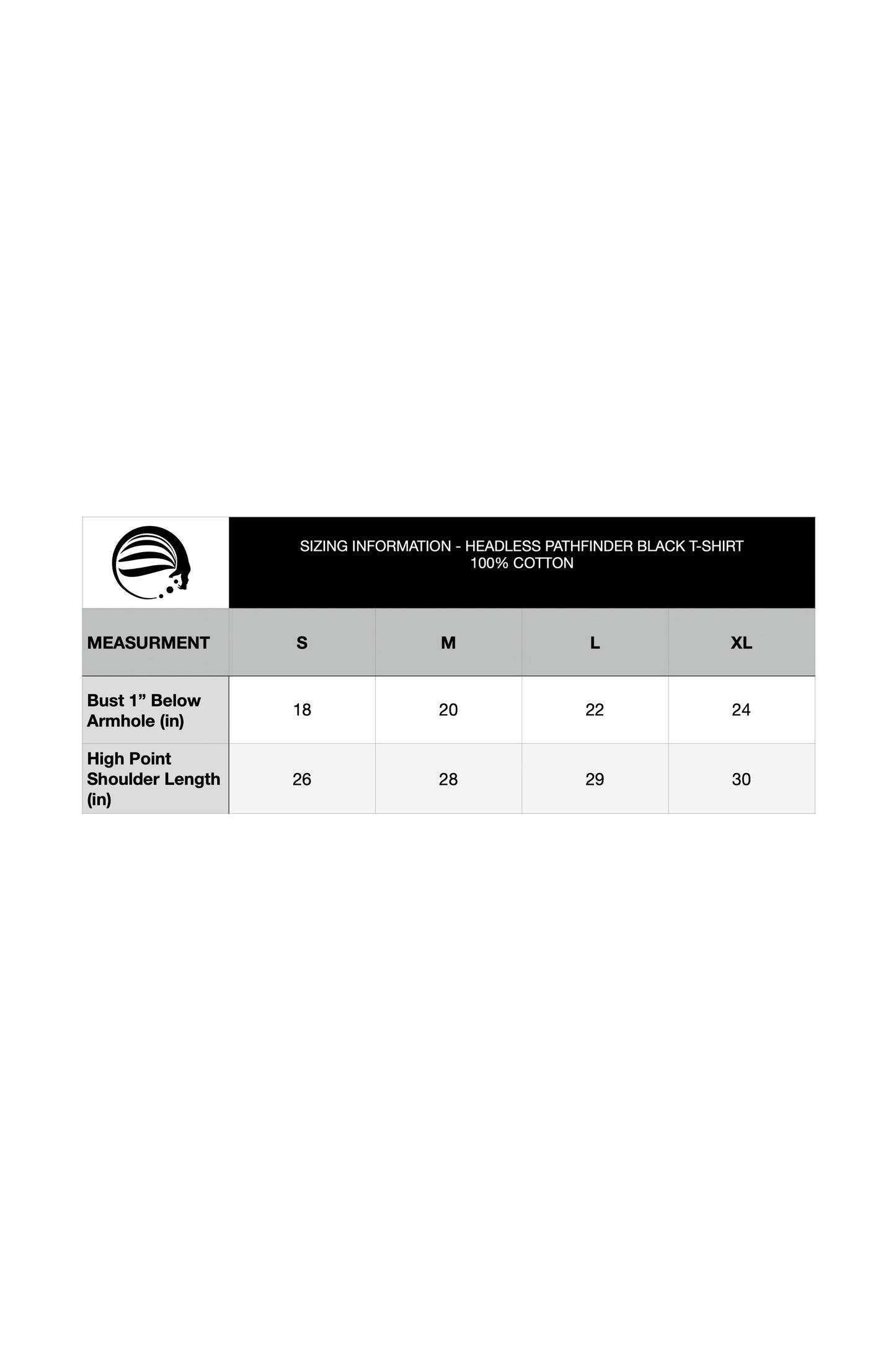 Size Guide of the Pathfinder T-shirt